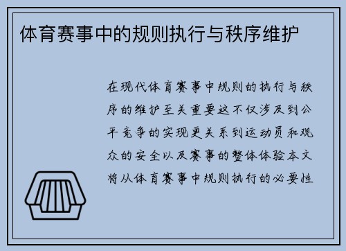 体育赛事中的规则执行与秩序维护