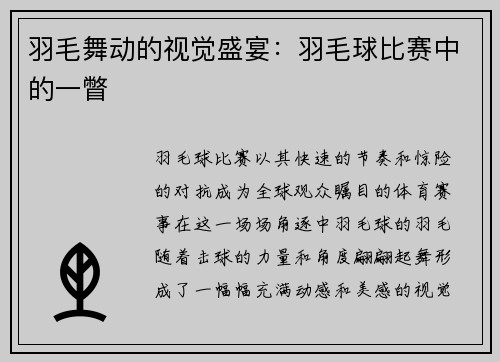 羽毛舞动的视觉盛宴：羽毛球比赛中的一瞥